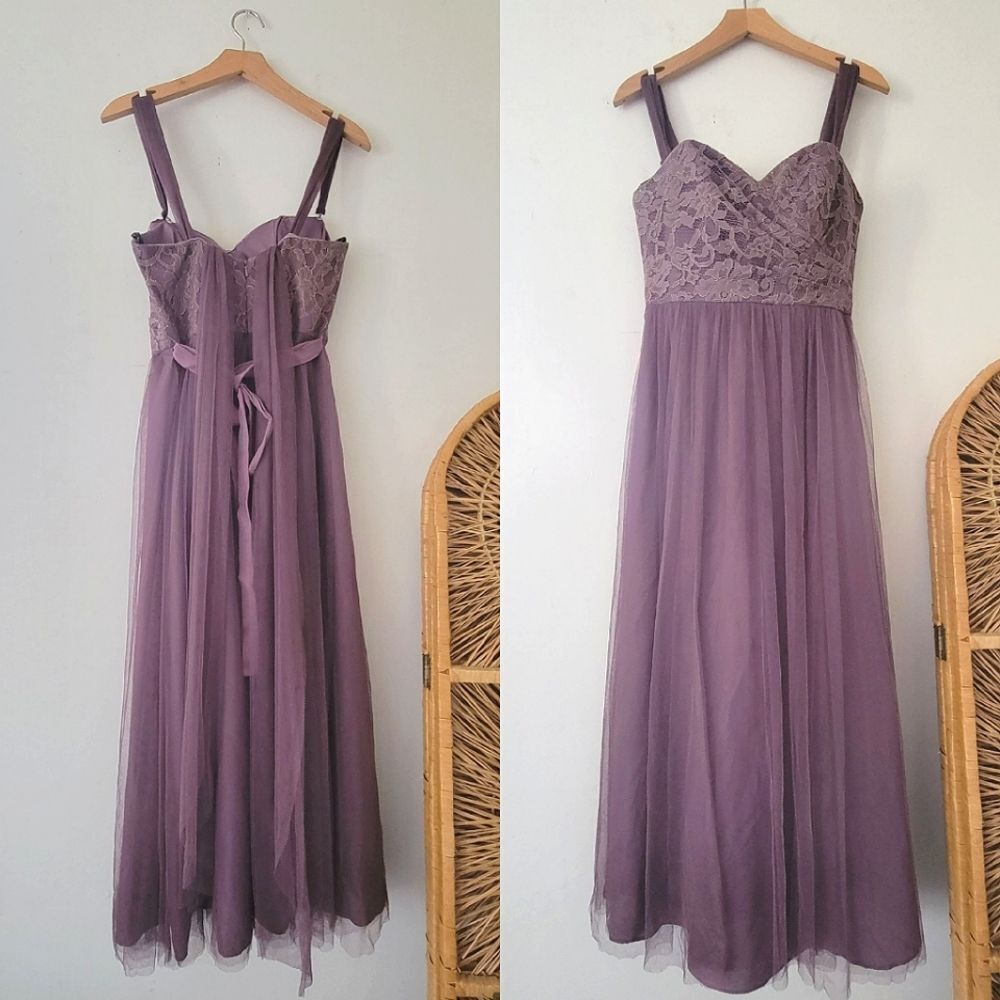 Jenny Yoo Strapless Convertible Bridesmaid Dress Purple Lace Tulle Size 6